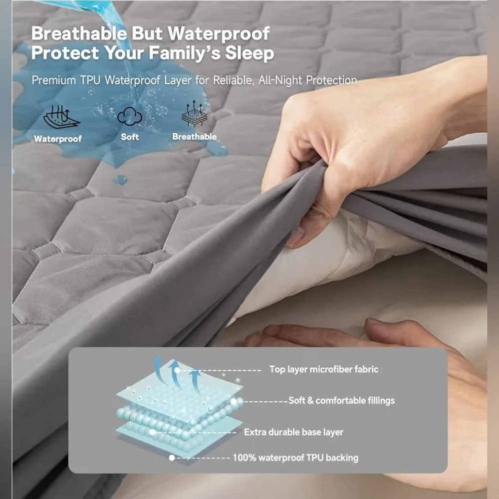 Queen Mattress Protector Waterproof, 18” Deep Pocket Fitted Sheet Queen+2pcs Pil